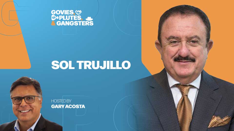 International business executive Sol Trujillo emphasizes the necessity of “running with” one’s own ideas to Gary Acosta as he recounts his road from just beginning in the telecom industry to co-founding L’ATTITUDE.